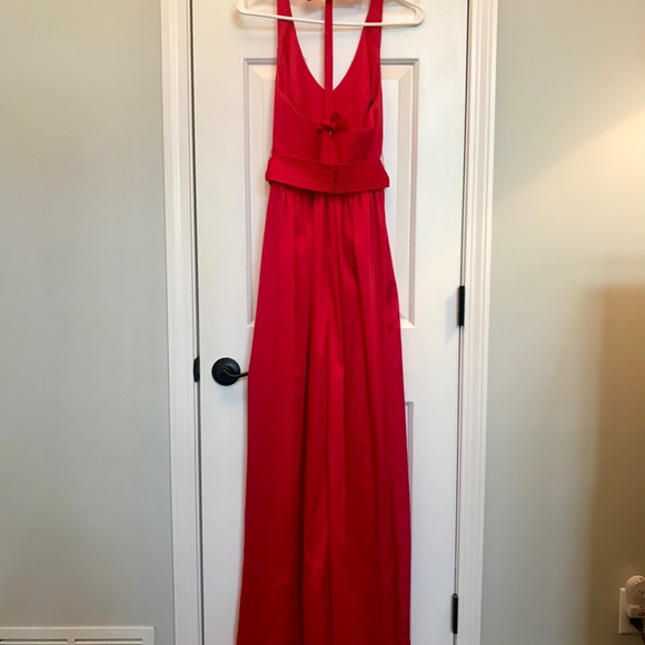 Vera Wang Halter V Neck Gown with Sash - Picture 3 of 10